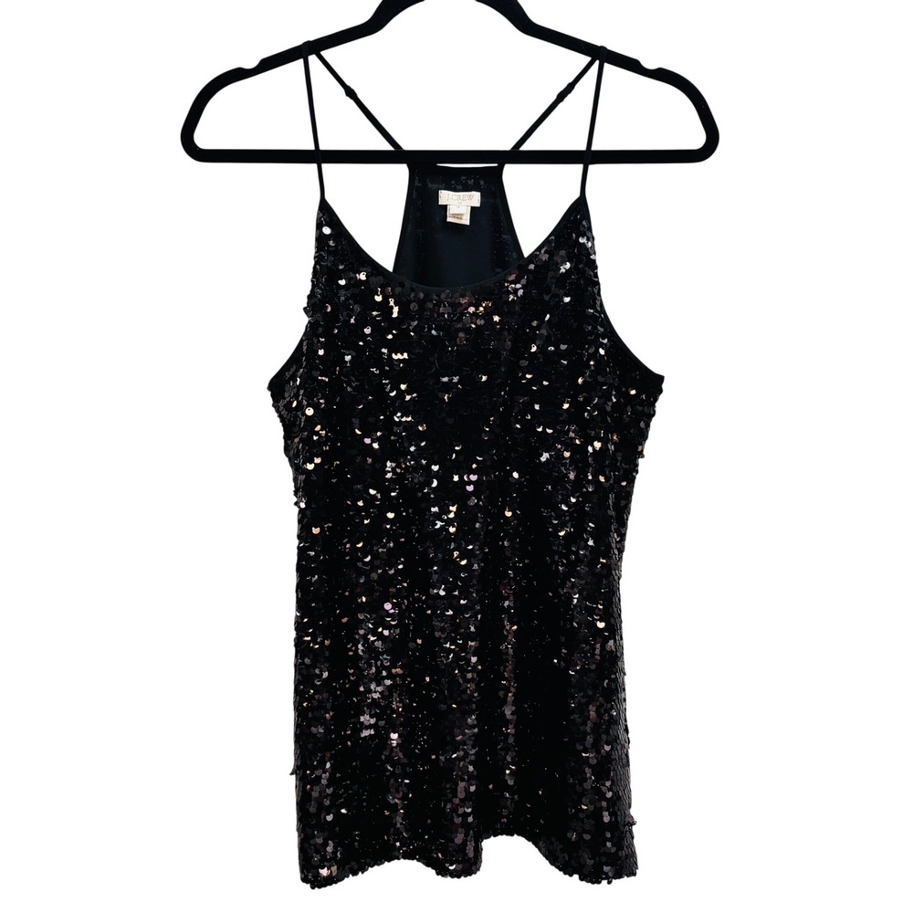 J.Crew Womens Black Sequin Racerback Cami Tank Top F7415 Size 10